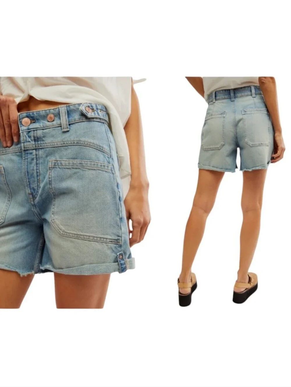 NWT Free People Palmer Mid Rise short Jean Distressed Hem Blue Denim Size 30